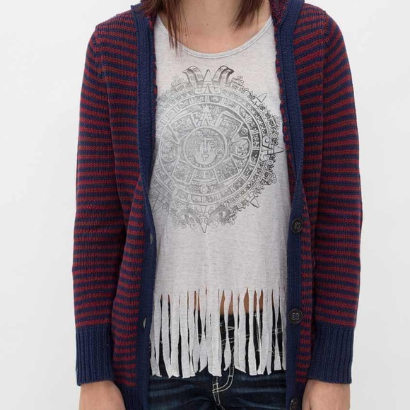 NWT Roxy Striped Cardigan Hoodie Sweater Jacket Coat Woven Small warm - Picture 2 of 6